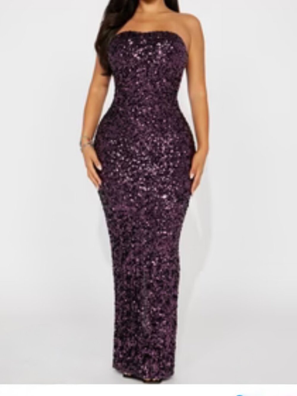 Fashion Nova Serenity Sequin Maxi Dress Purple Strapless Bodycon Gown NWT Size L